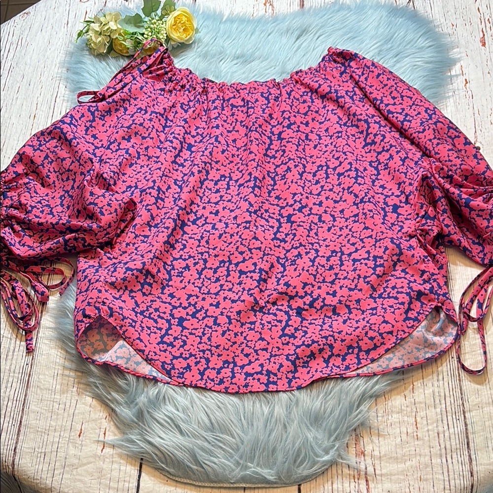 Derek Lam Collection Abstract Print Puff Sleeve Top sz 2